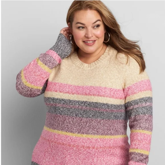 LANE BRYANT Striped Crew Neck Sweater - Tan and Pink Plus Size 22/24 - Picture 2 of 8